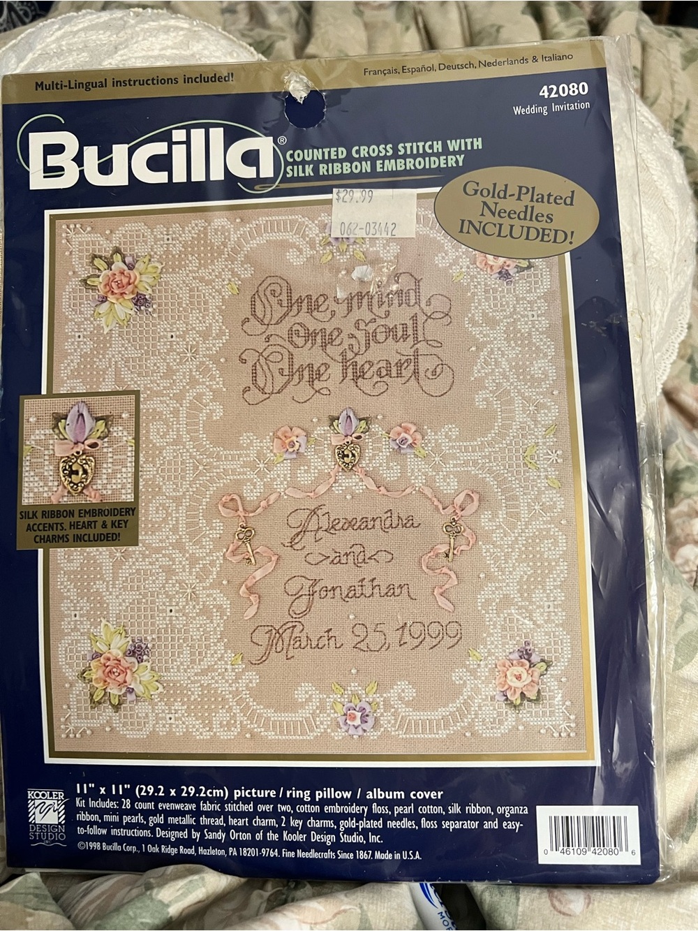 Bucilla Wedding Cross Stitch Kit - Pink & Cream Ribbon Embroidery- never opened.